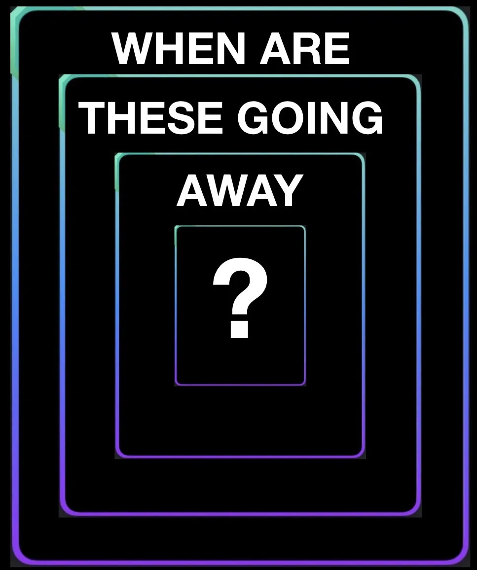 The image displays a black background with four nested rectangular frames, each outlined in glowing neon colors that…