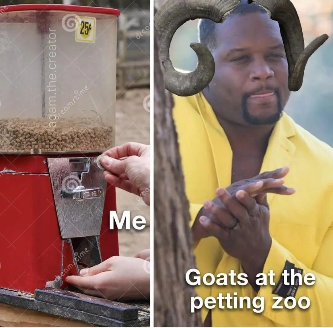 Left panel: A person inserts a coin into a red, vintage-style gumball machine labeled '25¢' filled with brown pellets. Right…