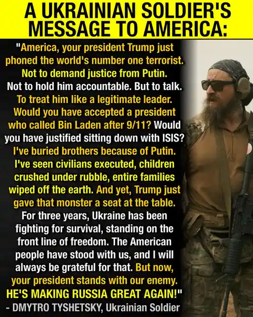 A Ukrainian soldier, identified as Dmytro Tyshetsky, is shown in military gear holding a rifle, with a large block of text…