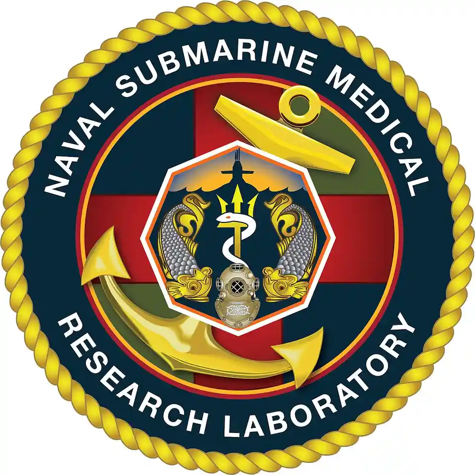 The image displays the official seal of the Naval Submarine Medical Research Laboratory, featuring a central hexagonal…