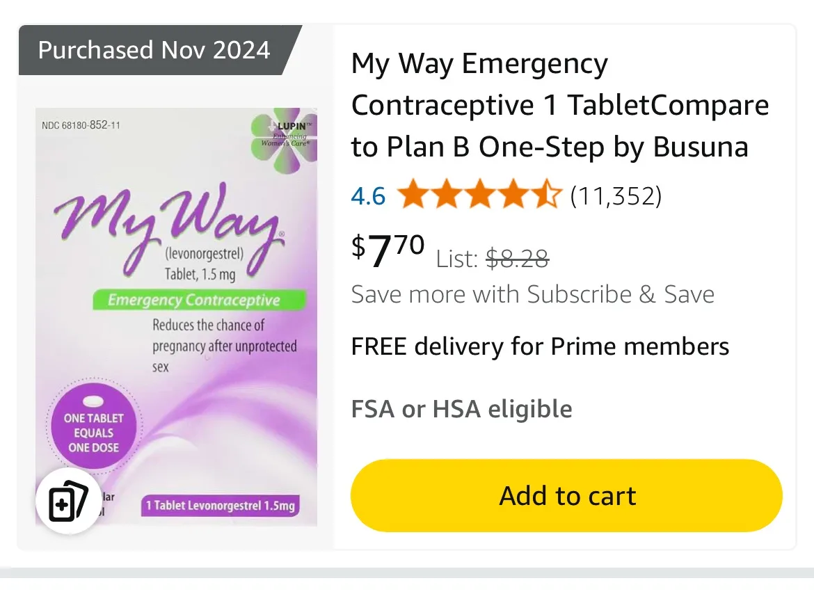 An online product listing for 'My Way Emergency Contraceptive' shows a price of $770, which is a clear visual joke…