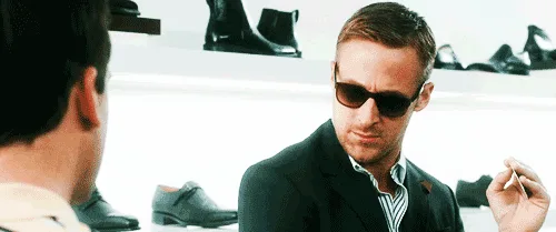 six panels show actor ryan gosling in a scene from the movie 'the notebook', wearing sunglasses and holding a cigarette…