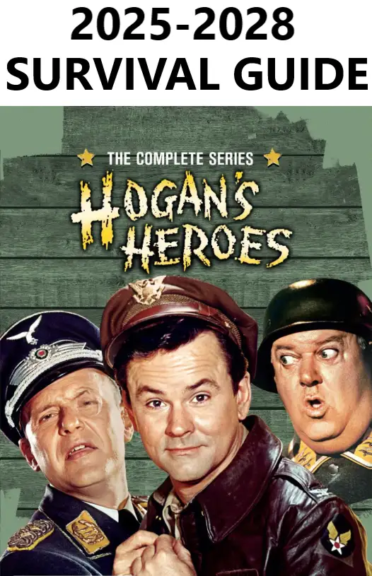 The image displays the cover art for 'The Complete Series' of the TV show 'Hogan's Heroes', featuring three main characters…