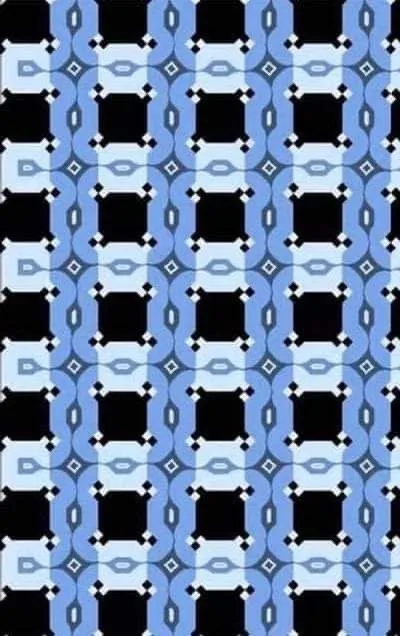 The image displays a repeating geometric pattern composed of black squares, light blue ovals, and white diamond shapes…