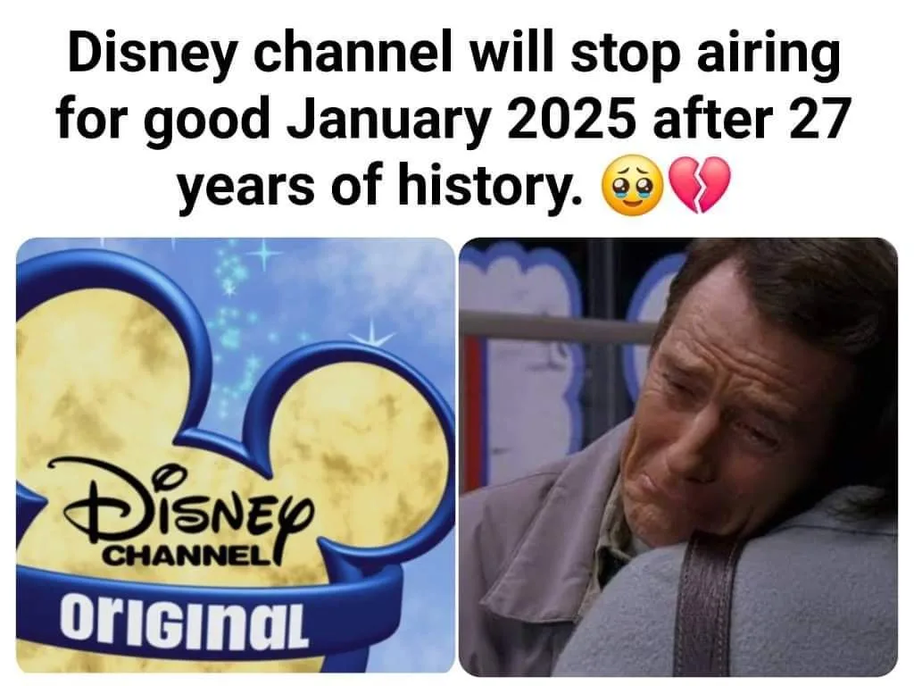 The image displays the Disney Channel Original logo on the left and a photo of a man with a sad, tearful expression on the…