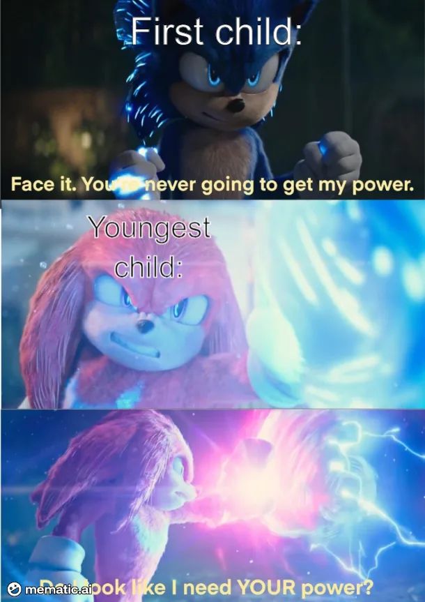 A three-panel meme featuring Sonic the Hedgehog characters. The top panel shows Sonic with glowing fists and text 'First…