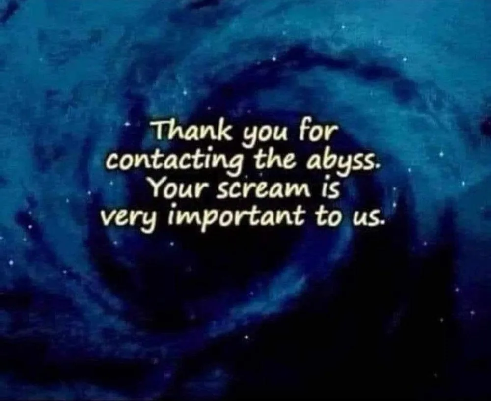 A dark blue, swirling cosmic vortex background with scattered stars, overlaid with yellow text that reads 'Thank you for…