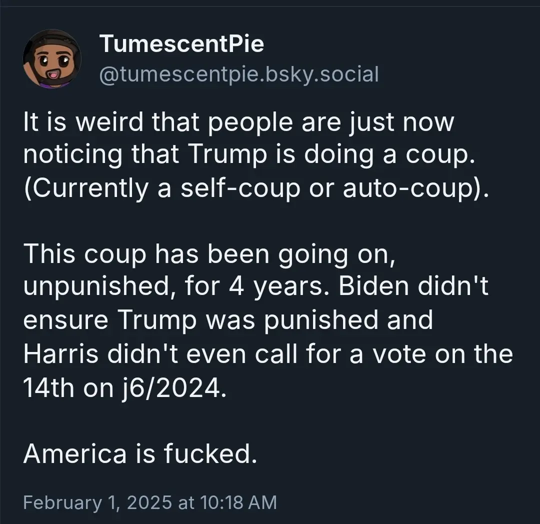 A screenshot of a social media post by 'TumescentPie' on a dark background, featuring white text that reads: 'It is weird…