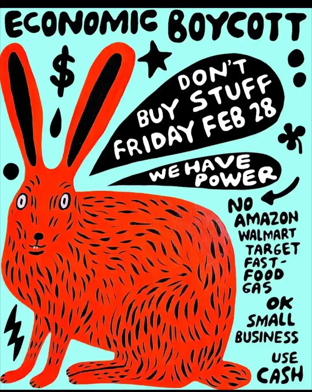 A stylized orange rabbit with black outlines and a dollar sign near its ear is featured on a light blue background. Overlaid…