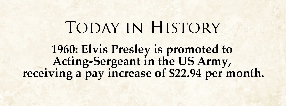 The image displays a beige, parchment-textured background with black serif text. The top line reads 'TODAY IN HISTORY'…