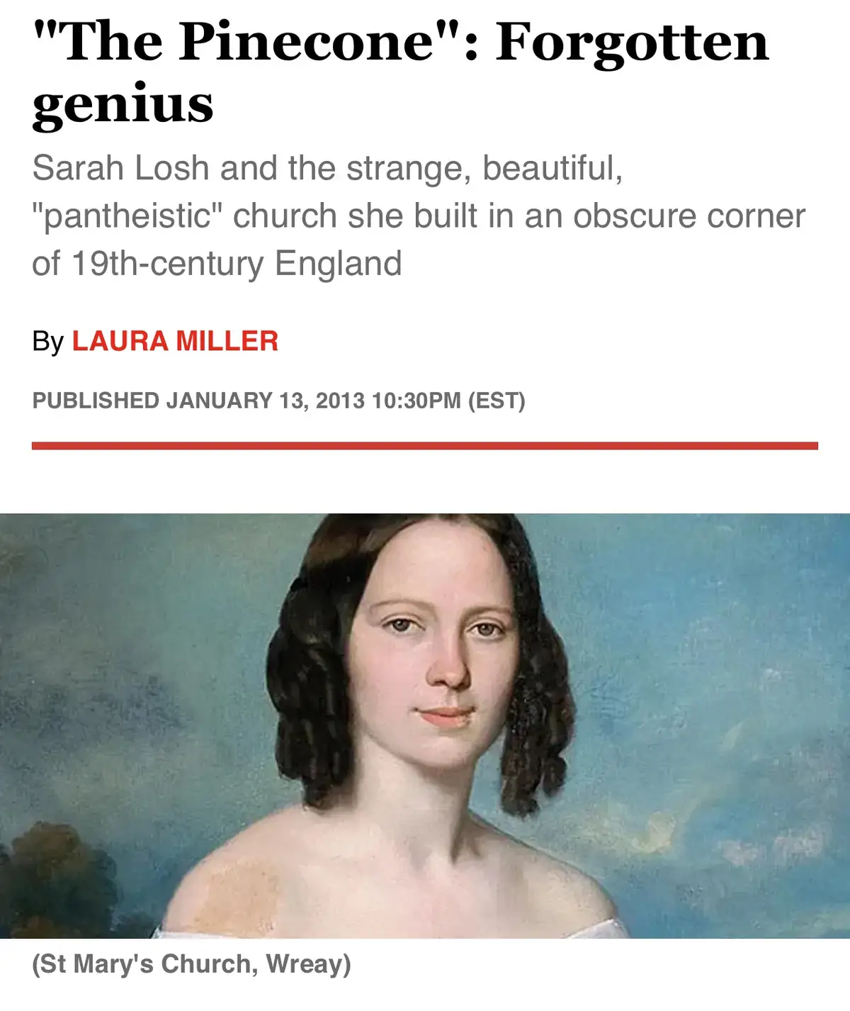 The image displays a newspaper article header with a portrait of a woman below. The headline reads "The Pinecone": Forgotten…