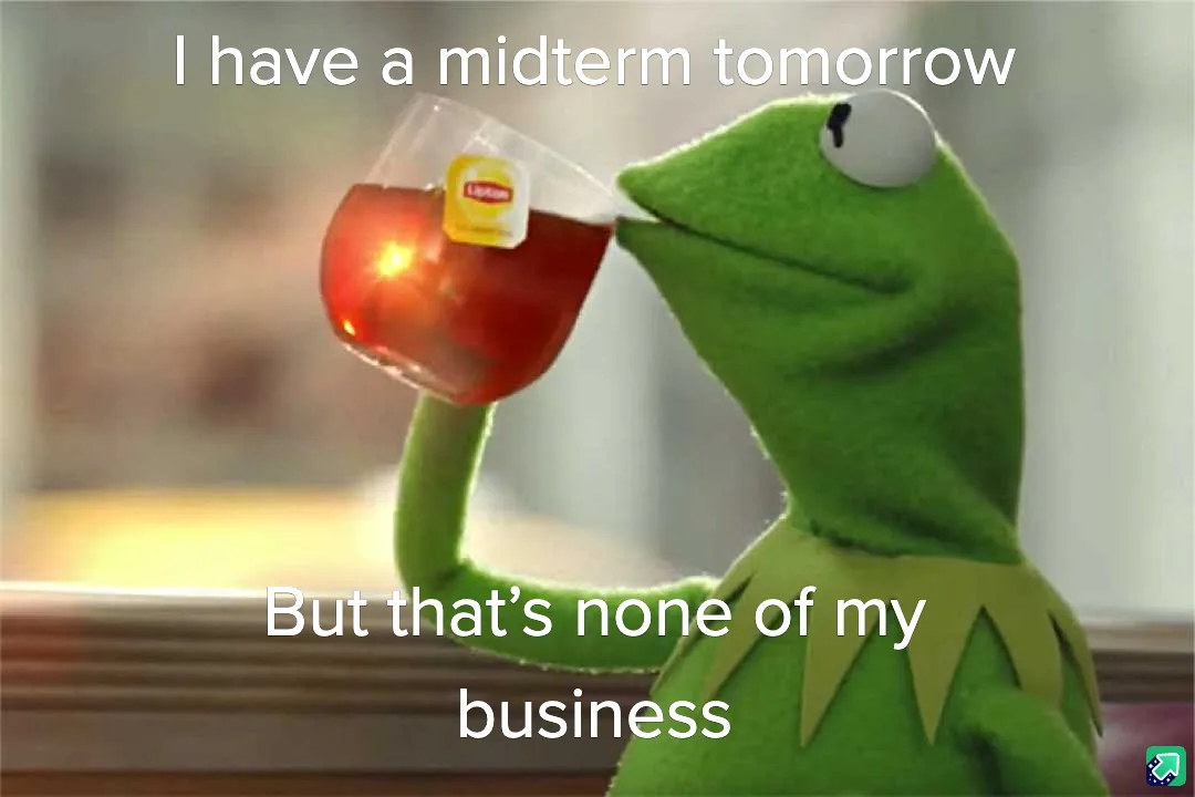 A green frog puppet, Kermit the Frog, is shown holding a glass of red tea with a Lipton tea bag tag visible, sipping from…
