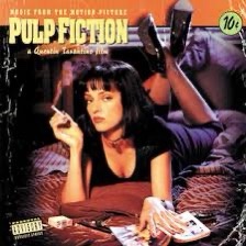 The image is the cover art for the 'Pulp Fiction' soundtrack, featuring actress Uma Thurman as her character Mia Wallace…