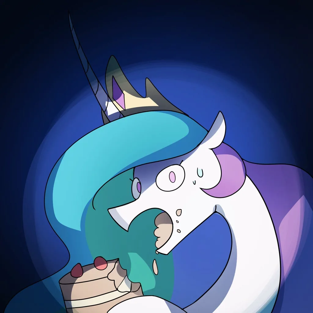 A cartoon unicorn with a blue mane and purple horn, wearing a crown, is shown with a tearful, distressed expression while…