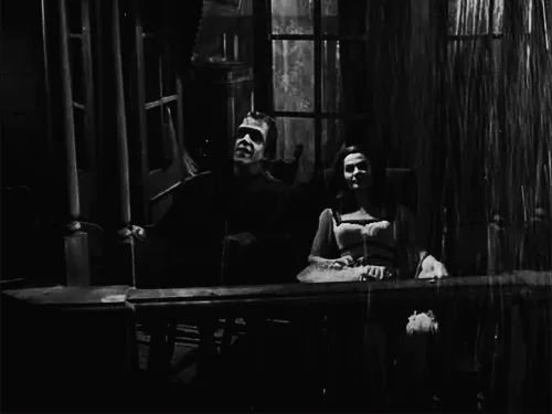 A black-and-white image from the 1931 film 'Frankenstein' shows Boris Karloff as Frankenstein's monster and Elsa Lanchester…