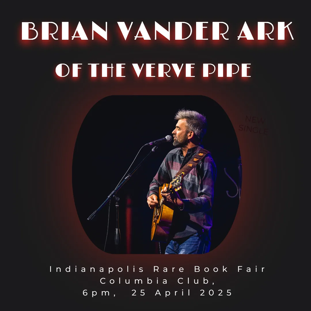 A promotional poster for musician Brian Vander Ark, featuring a photo of him playing an acoustic guitar on stage with a…
