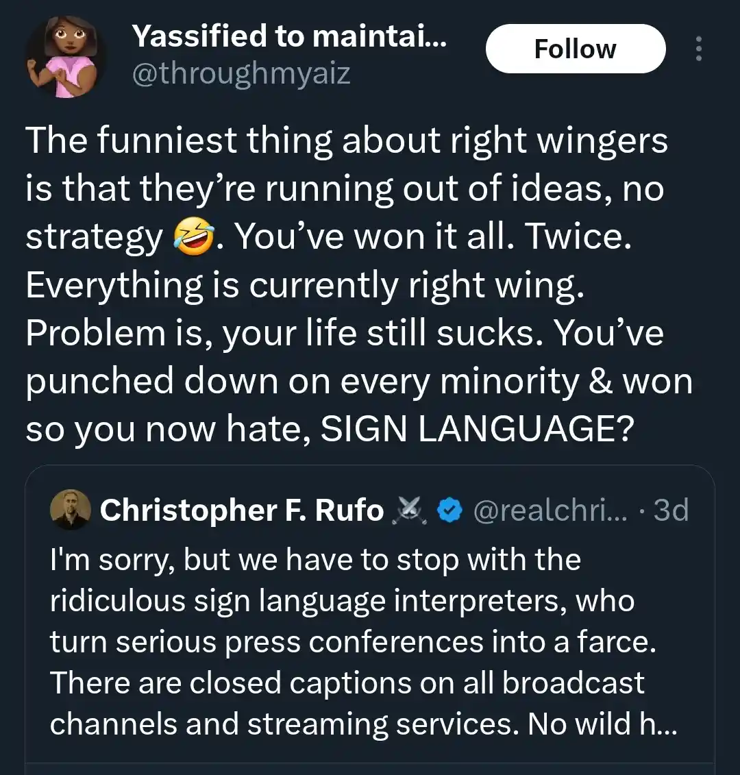A screenshot of a Twitter thread where a user sarcastically mocks right-wing political figures for supposedly having 'won it…