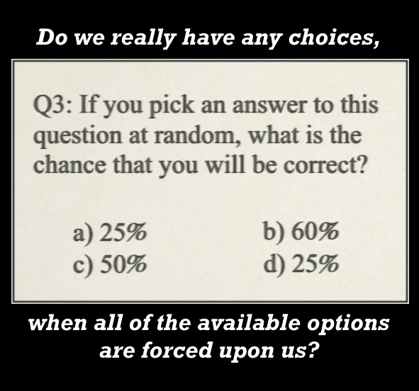 The image displays a multiple-choice question asking 'If you pick an answer to this question at random, what is the chance…