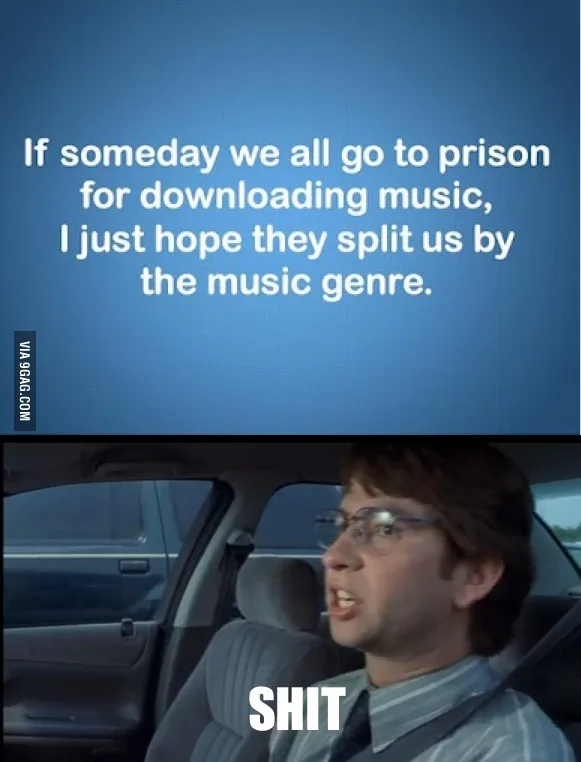 A man wearing glasses and a striped shirt is in a car, looking shocked with his mouth open, and the word 'SHIT' is overlaid…