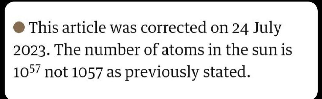 A white text box with a brown bullet point displays a correction notice stating the article was updated on 24 July 2023 to…