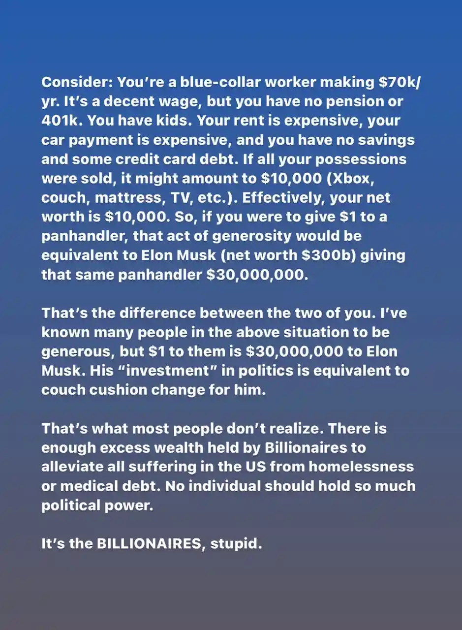 A blue background with white text presents a detailed argument comparing the financial disparity between a blue-collar…