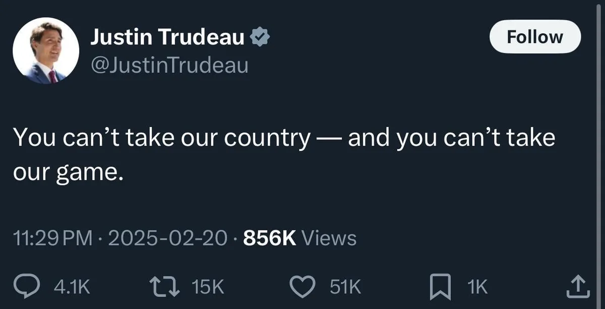 A screenshot of a Twitter post from verified account Justin Trudeau (@JustinTrudeau) showing his profile picture, the tweet…