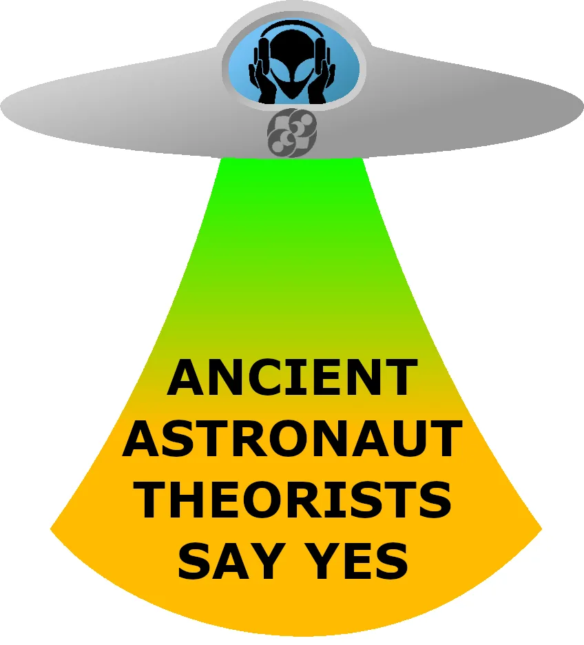 A gray flying saucer with an alien in a circular window at the top, emitting a green-to-yellow beam of light that contains…