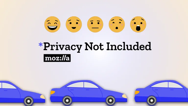 Five emoji faces showing escalating expressions from happy to shocked, above the text '*Privacy Not Included' and 'moz://a'…
