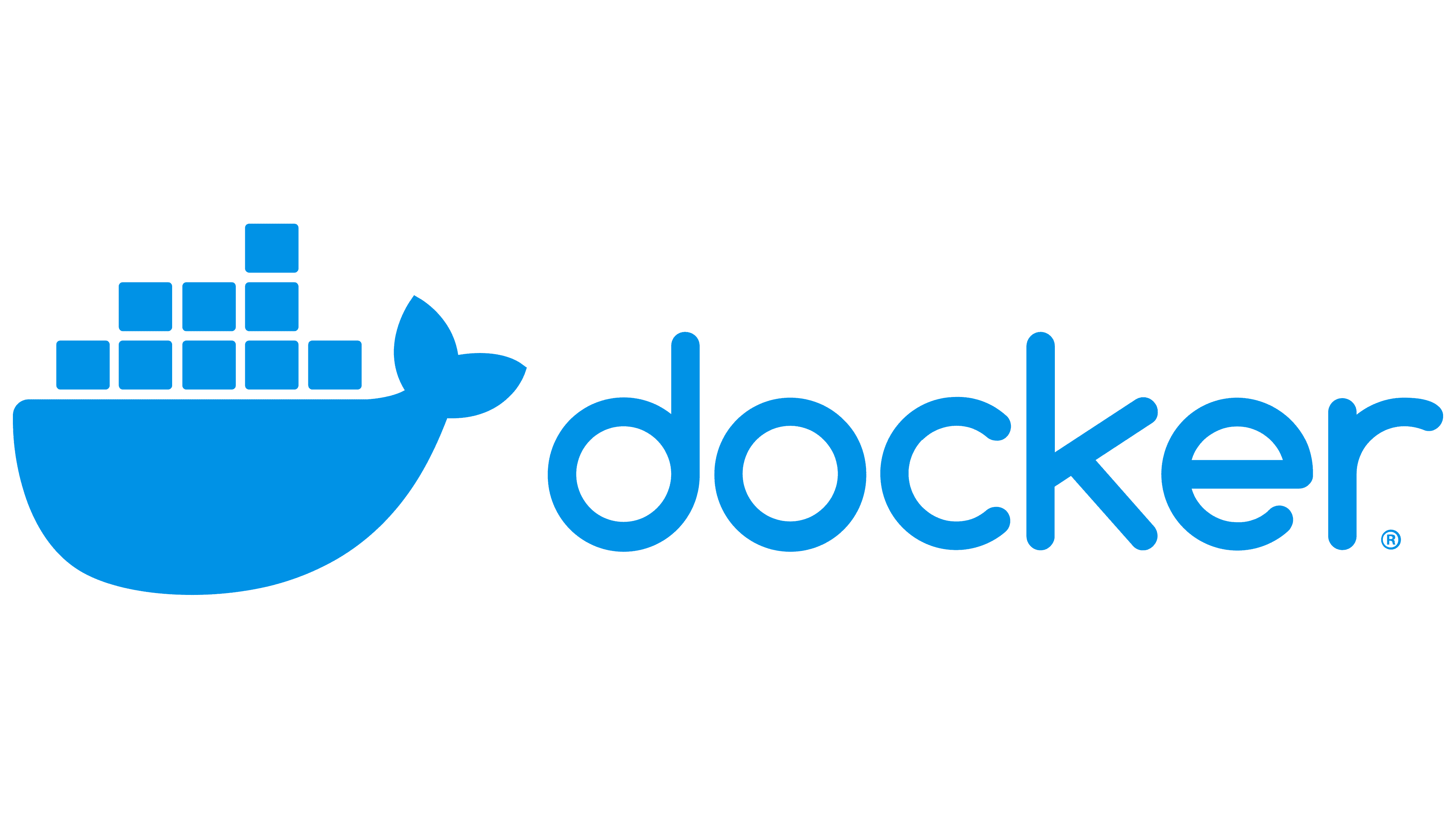 The image displays the official Docker logo, featuring a blue whale silhouette with shipping containers stacked on its back…