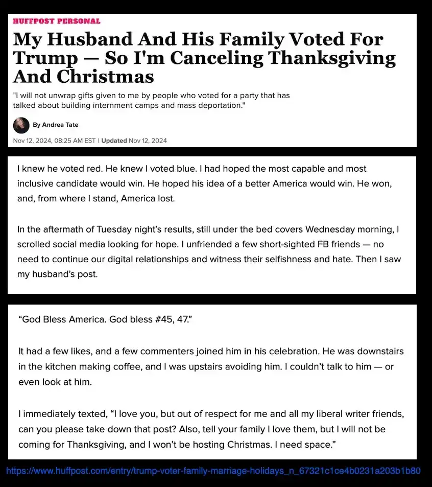 Thanksgiving and Christmas Are Off: My Husband's Family Voted for Trump