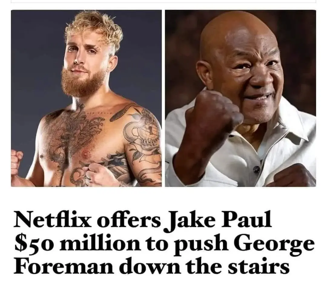 The image displays two side-by-side photos: on the left, a shirtless man with a beard and tattoos (Jake Paul), and on the…