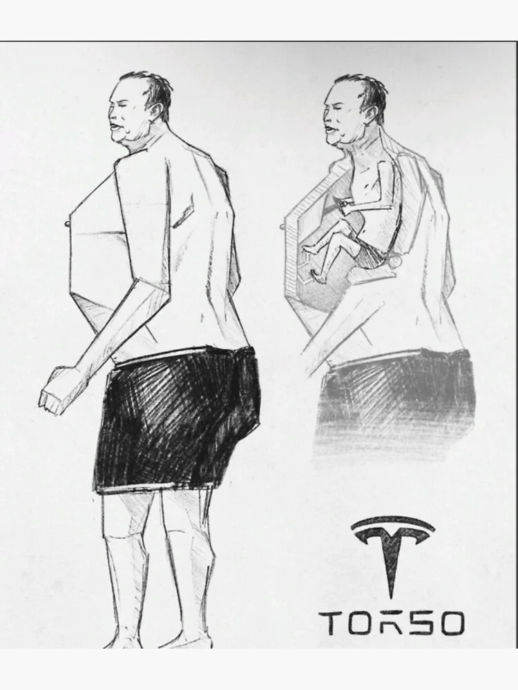 A pencil sketch shows two side-by-side figures of a man in profile. The figure on the left is a normal human form. The…