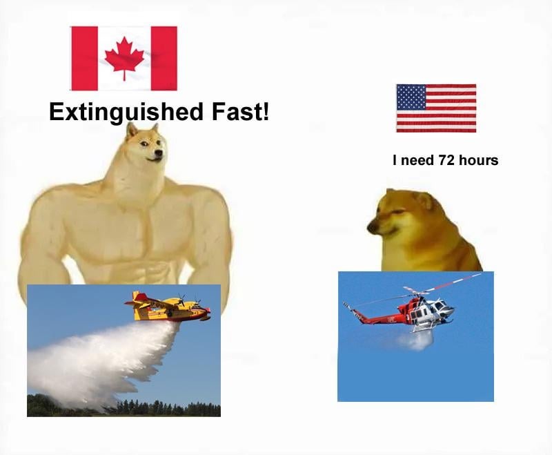 The image displays two side-by-side panels featuring the 'Doge' meme template. The left panel shows a muscular Shiba Inu…