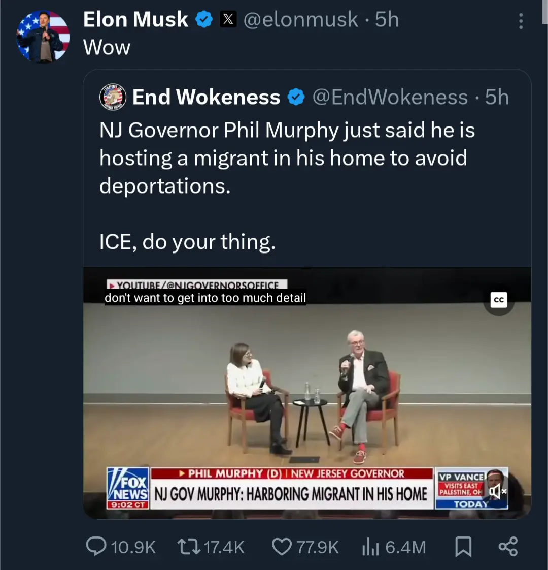 A screenshot of a Twitter thread shows Elon Musk replying with just the word 'Wow' to a tweet from 'End Wokeness' that…