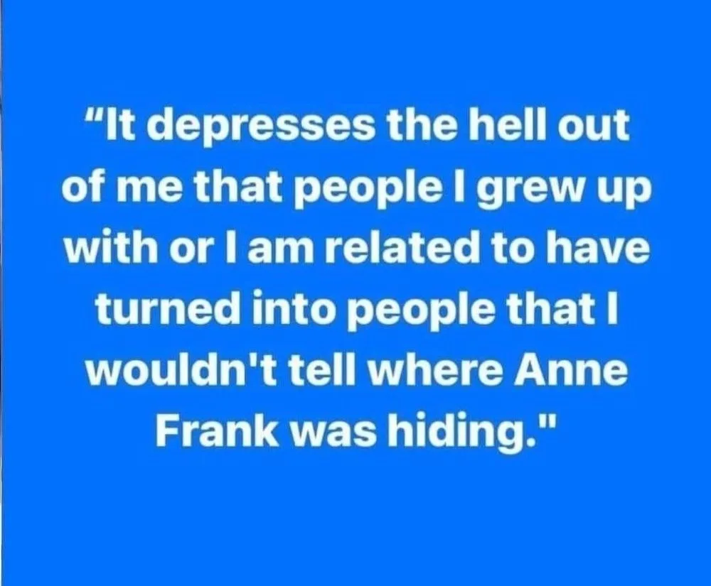 A solid blue background with white text centered, quoting a sentiment about relatives or childhood friends who have become…