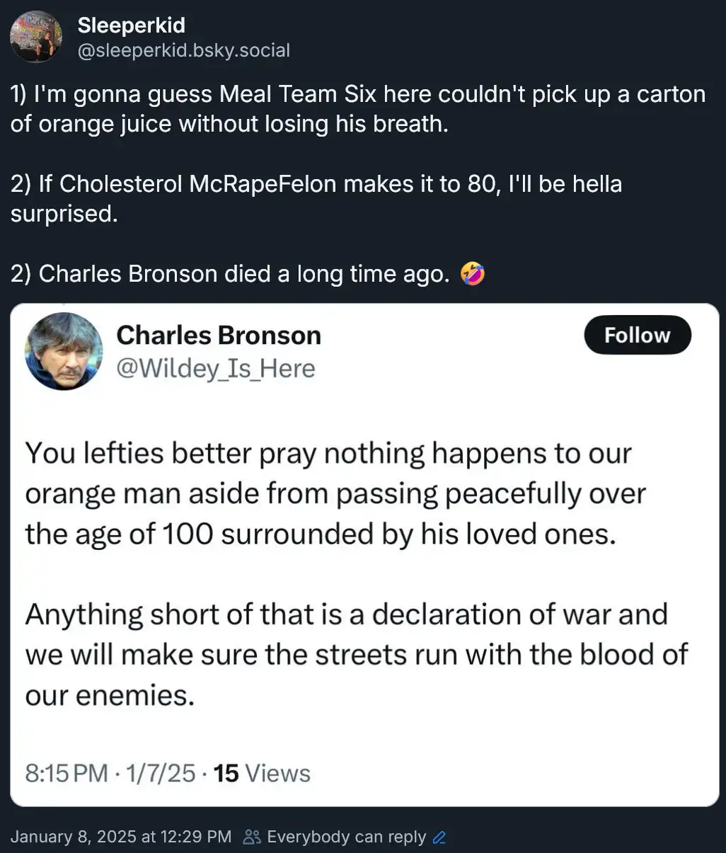 A screenshot of a social media thread shows a user named Sleeperkid mocking a tweet from Charles Bronson. The tweet, posted…