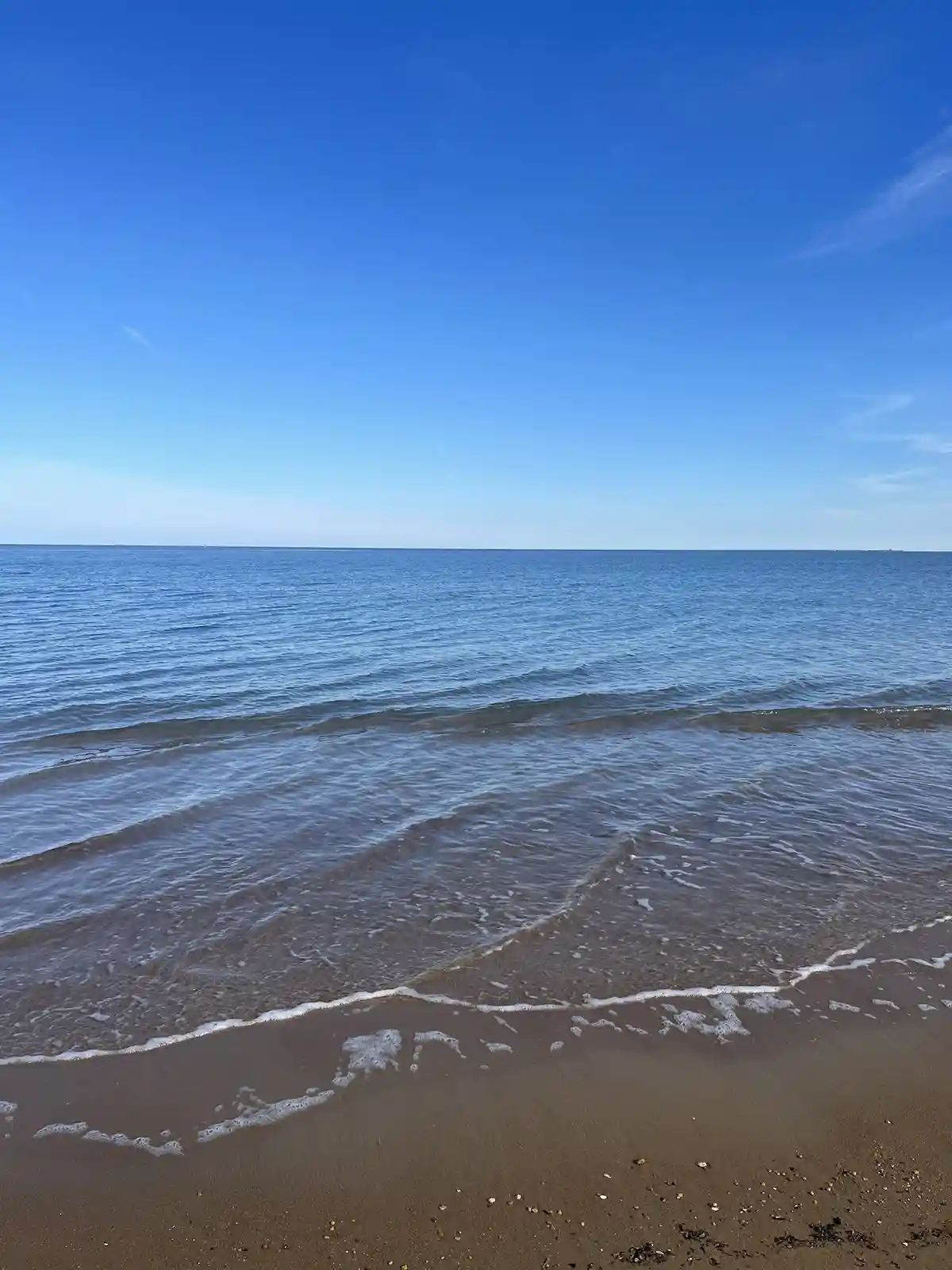 A serene beach scene with gentle waves rolling onto wet sand under a clear blue sky, overlaid with the text 'i'm not lazy…