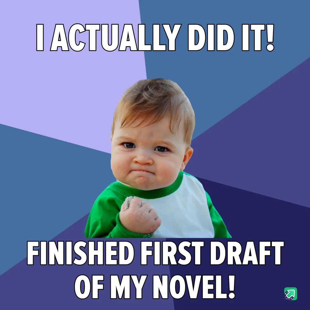 A baby with a smug, triumphant expression, wearing a green and white shirt, clenches a fist with sand on it. The image has a…