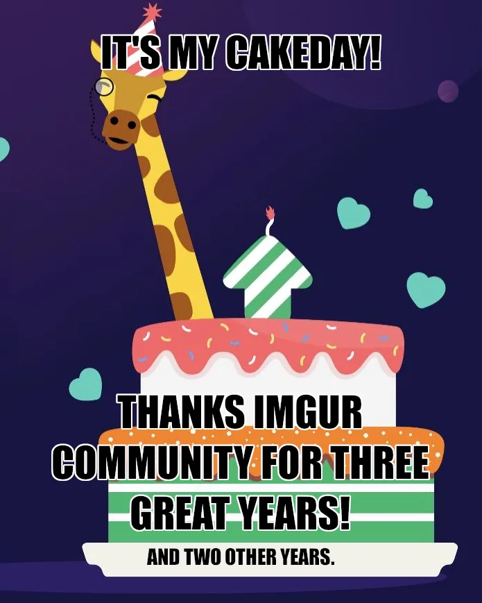 A cartoon giraffe wearing a party hat peeks over a two-tiered birthday cake with a green and white striped candle shaped…