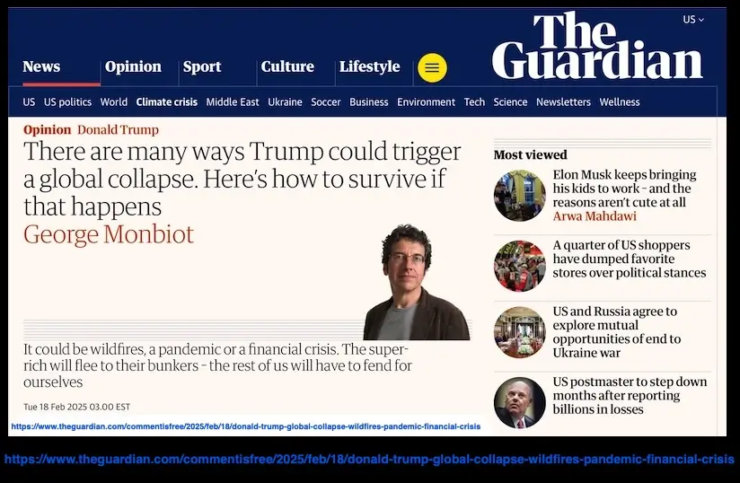 A screenshot of The Guardian's website showing an opinion article by George Monbiot titled 'There are many ways Trump could…