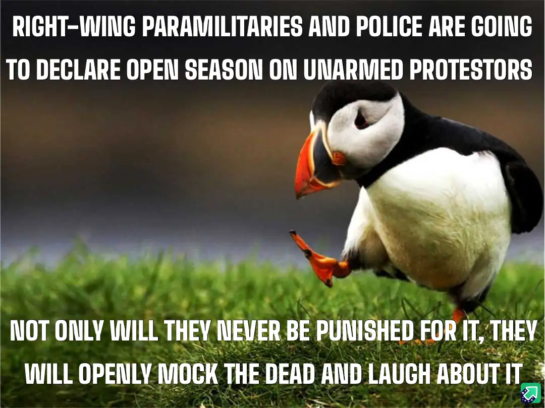 A photograph of a puffin standing on green grass, looking sideways with one foot lifted, overlaid with bold white text…