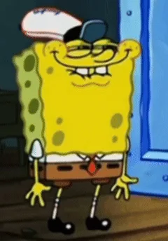 The image shows six frames of the animated character SpongeBob SquarePants, wearing his signature white shirt, red tie…