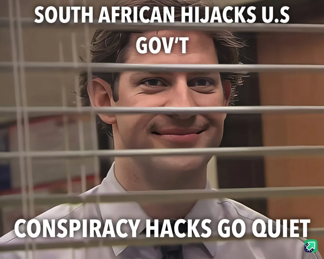 A man in a white collared shirt smiles through office blinds, with white text overlaid at the top reading 'SOUTH AFRICAN…