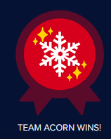 A red circular badge with a white snowflake in the center and yellow sparkles around it, set against a dark blue background…