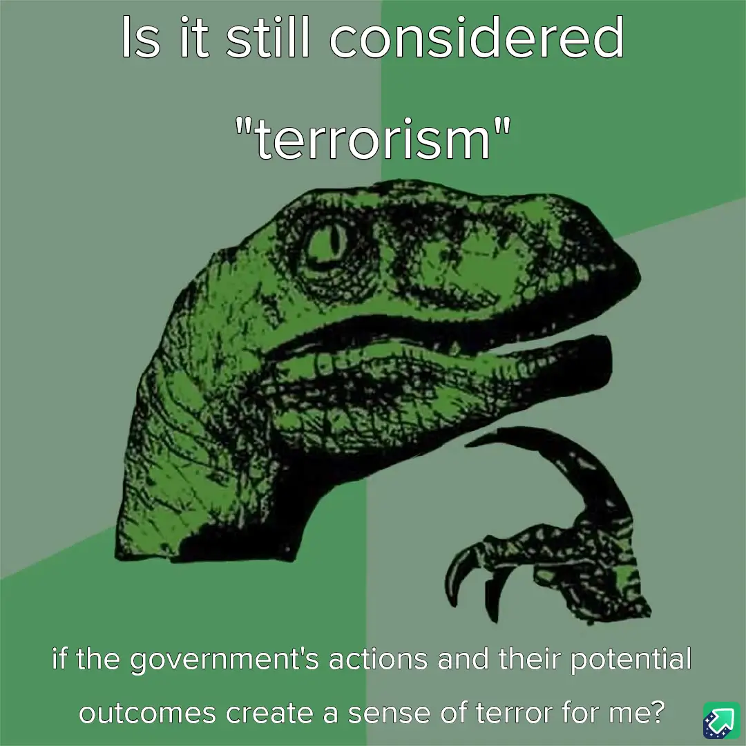 The image features the iconic green 'Philosoraptor' dinosaur illustration with a thoughtful expression and one claw raised…