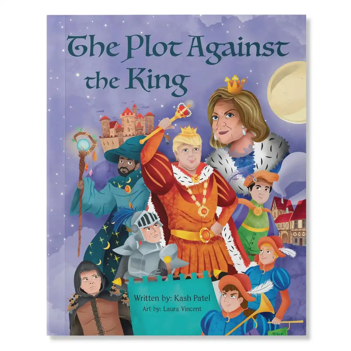 A children's book cover titled 'The Plot Against the King' features cartoonish medieval characters, including a king…