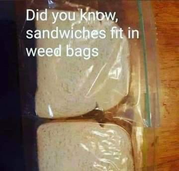 Two slices of white bread are visible inside a clear plastic zip-top bag, which is commonly used for storing marijuana. The…