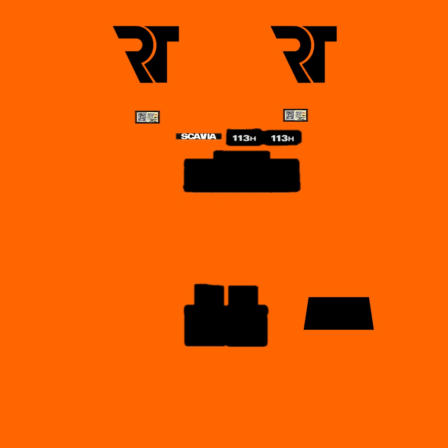 An orange background features black silhouettes arranged to resemble a face: two stylized 'R' shapes for eyes, a central…