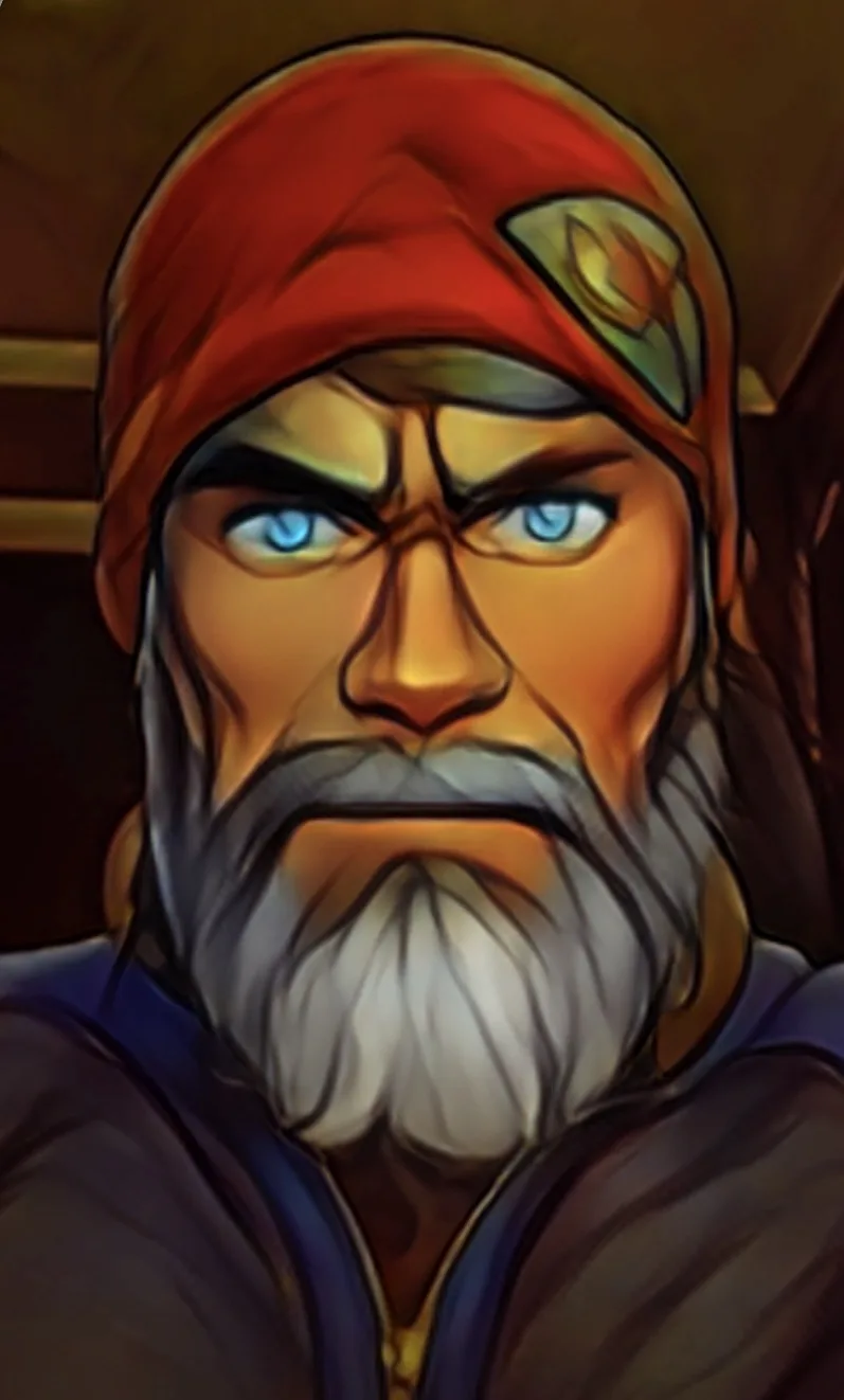 A close-up of a stern, bearded man with blue eyes and a red headband, his face showing intense anger. The overlaid text…