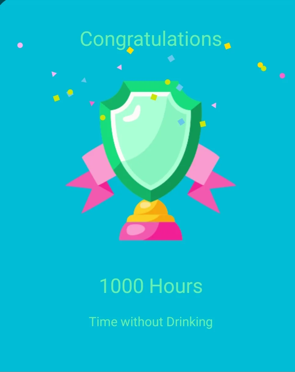 A bright blue background features a cartoonish green shield trophy with pink ribbons and colorful confetti. Text above reads…